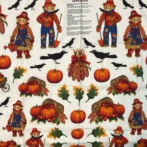 Country Autumn Appliqués Fabric Panel Fall‎ Scarecrow Pumpkin Crow Cornucopia